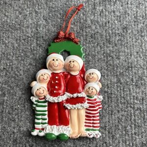 Christmas Holiday Ornament Family Of Six Caucasian Can Be Personalized‎ New